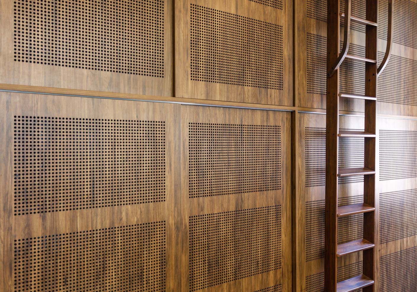 Office fit out wood tone cabinetry door