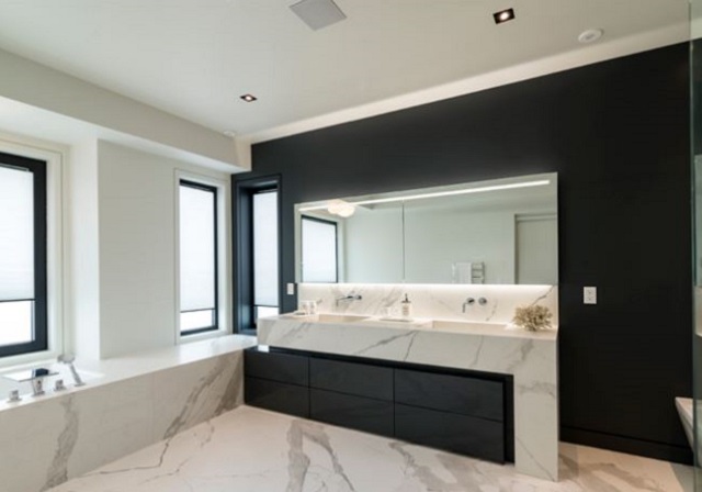 Porcelain tile bathroom vanity