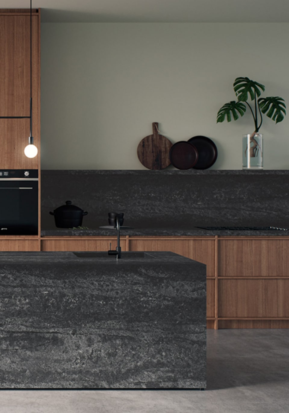 Black and wood grain kitchen